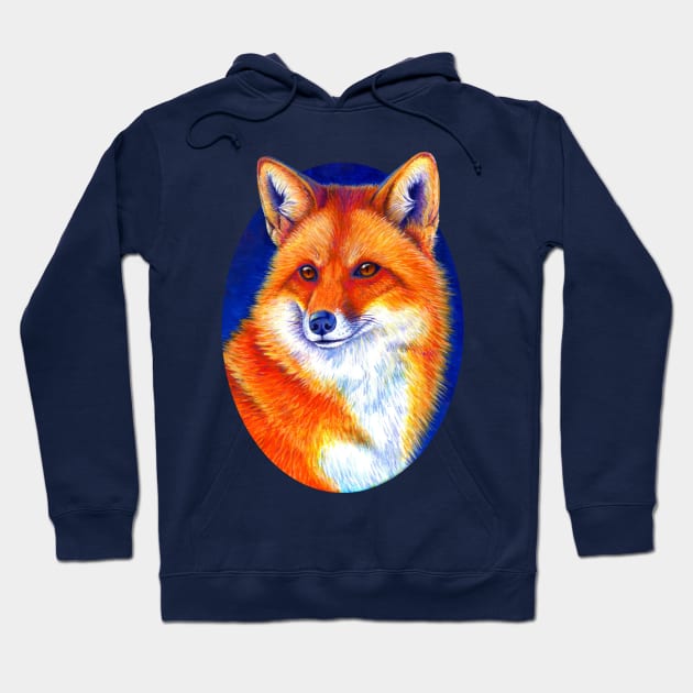 Vibrant Flame Colorful Red Fox Hoodie by rebeccawangart